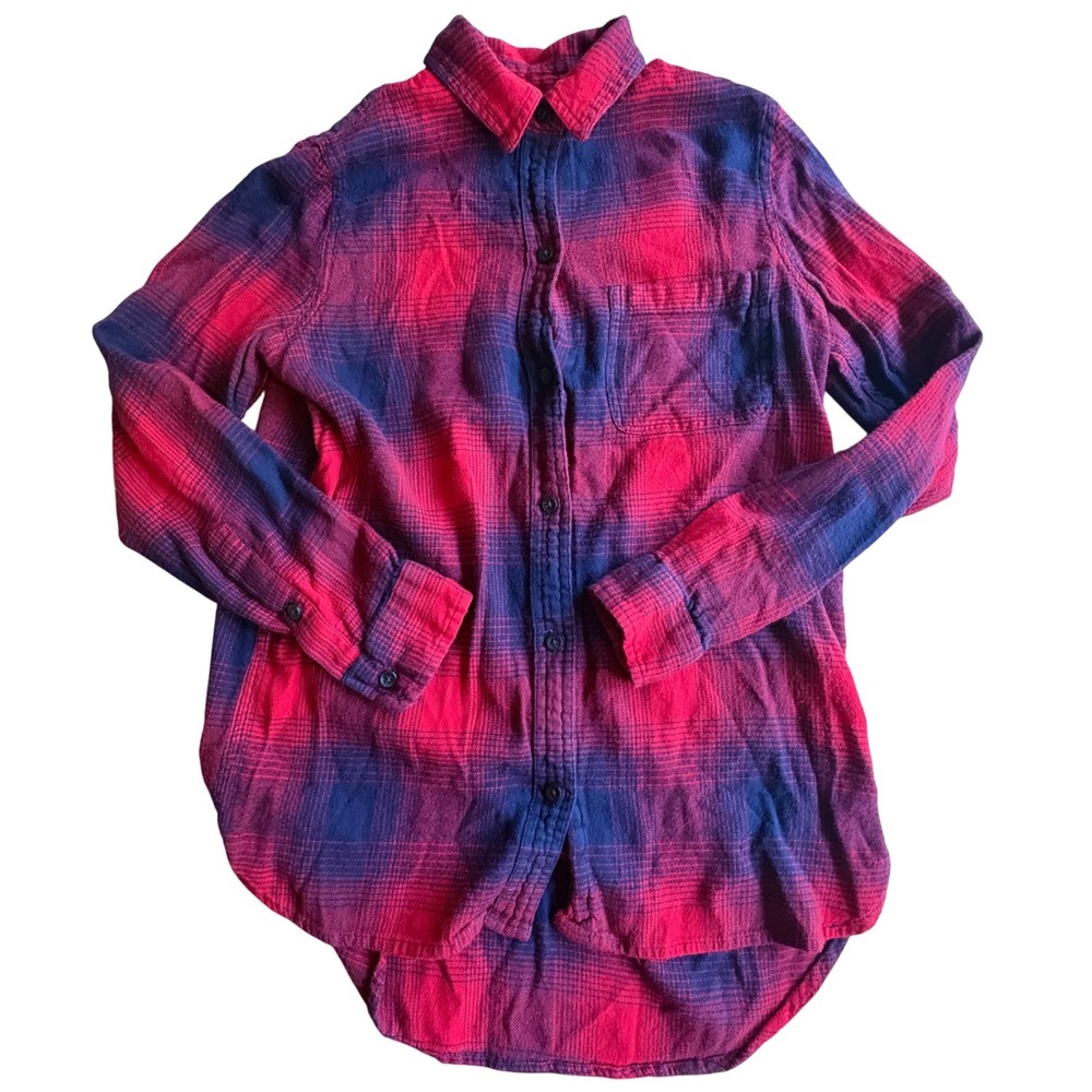 MADEWELL Classic Red Navy Plaid Flannel Button Down Shirt XS Cotton Viscose Soft